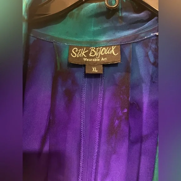Silk Bijoux Wearable Art Kimono Jacket Top - Size XL Green, Blue and Purple - Picture 6 of 6